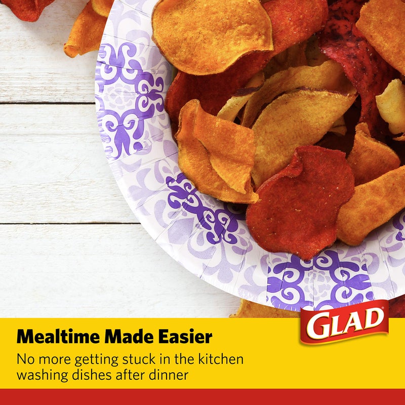 Glad Round Disposable Paper Bowls, Purple Victorian Design - Heavy Duty, Soak Proof, Cut-Resistant, Microwavable Bowl for All Foods & Daily Use, 12 Oz, 20 Count - Image 5